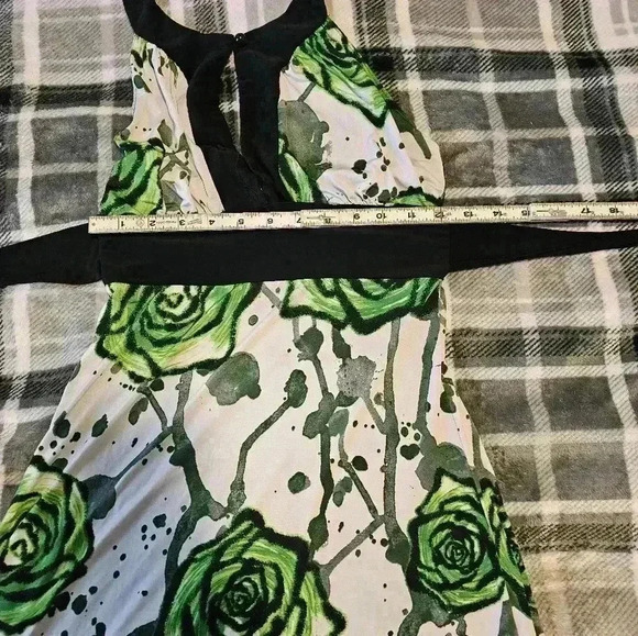 Exess silky halter top size medium white and black dress with green floral - Picture 8 of 9